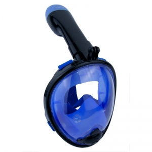 Детская панорамная маска для дайвинга и снорклинга BabySmile Black and Blue (черно-голубая, панорама 180, клапан системы "поплавок")